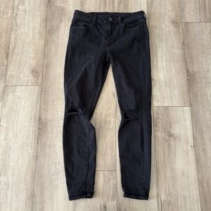 American Eagle Jeans Womens 8 Black Jegging Stretch Distressed Denim Cotton